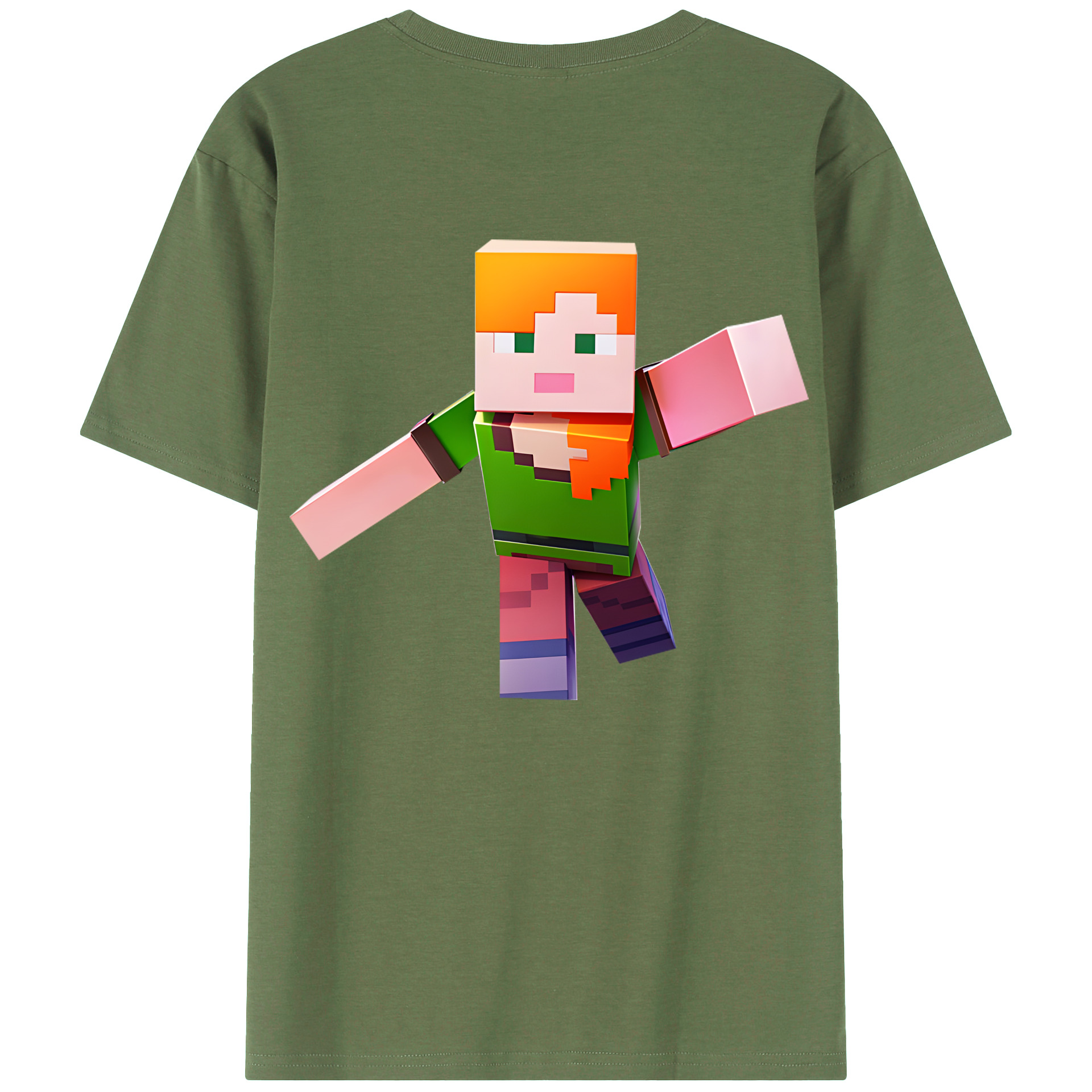 （画像用） マインクラフト ブロックの世界 Minecraft MC Block world 綿100％ メンズ半袖Tシャツ（バックプリント） 通気性